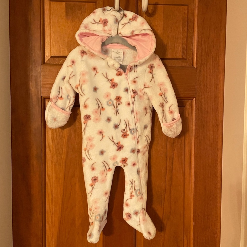 Laura Ashley Baby Floral Print Hooded Footed Fleece One Piece, Size 3-6 Months